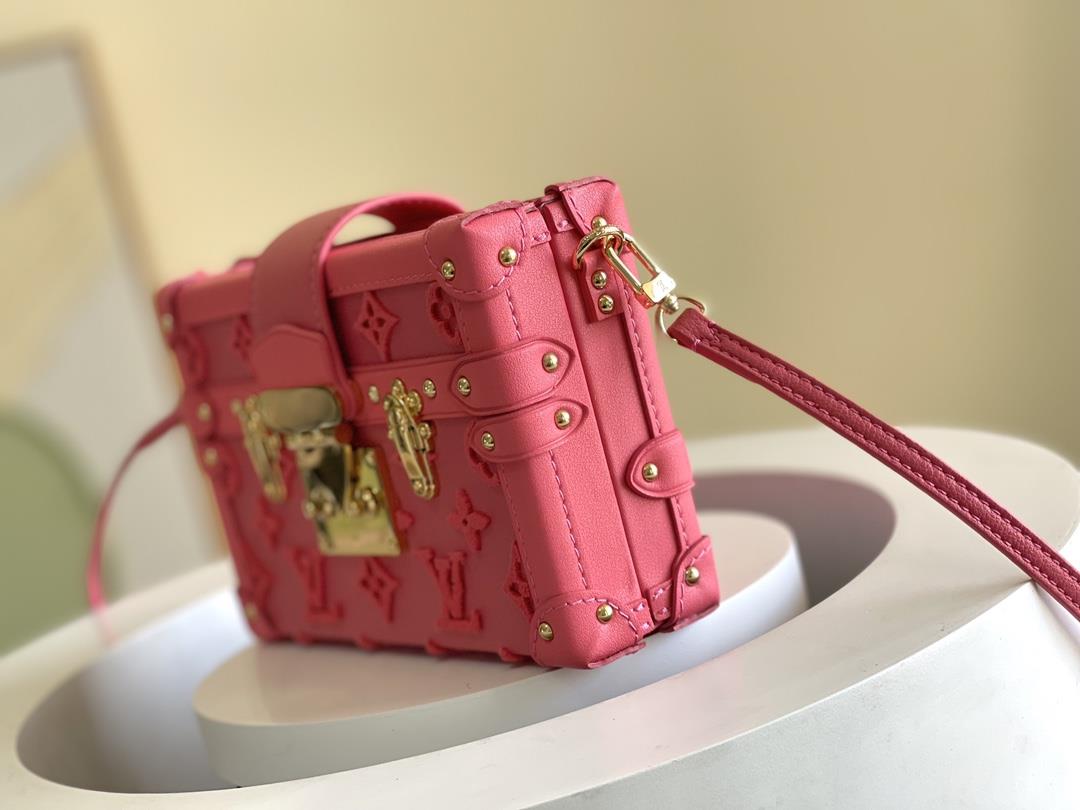 The toplevel original M20745 embroidered pink Petite Malle handbag is made of cow leather and 