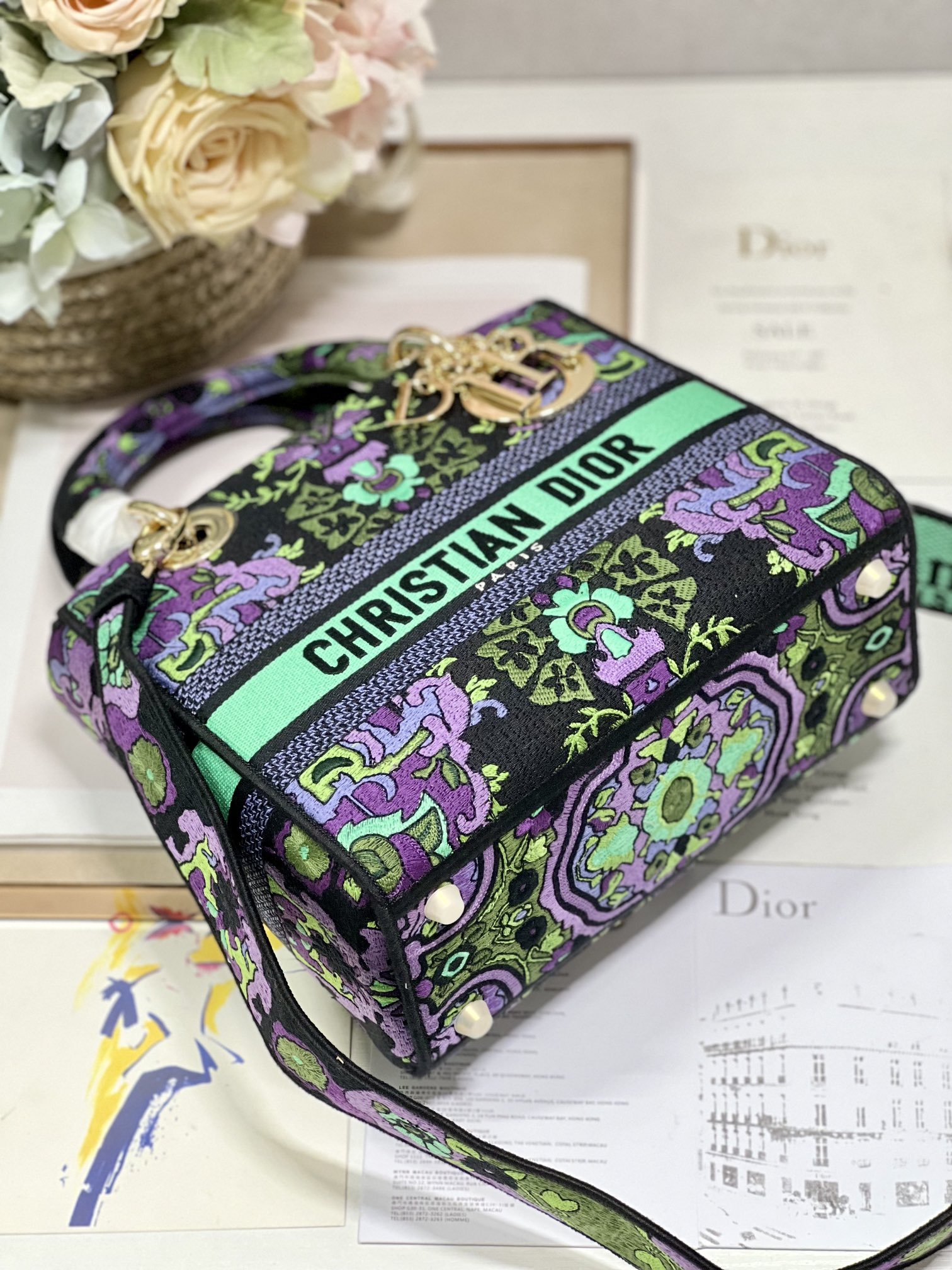 Manhua Purple Five Grid Embroidered Princess L Embroidered Princess Bag Cs D Logo is fashionab