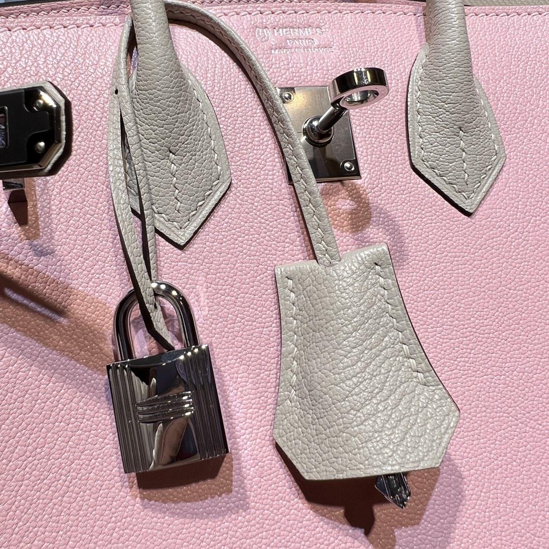 Birkin 25 Platinum Imported Lamb Mid Ridge 3Q Cherry Blossom Pink Rose Sakura Collar 80 Pearl 