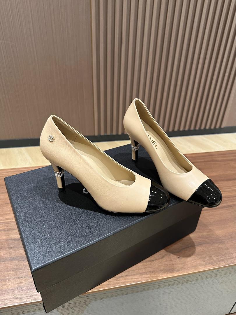 Chanel New High Heels Sheepskin Contrast Lacquer LeatherLeather sole with a height of 85Cm Siz