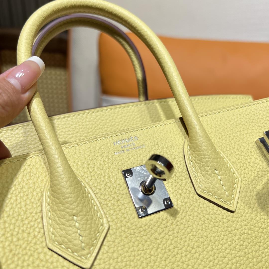 Birkin 25 Platinum togo 1z Chicken Yellow Jaune Poussin Inner Seam Silver Button Purchase Leve