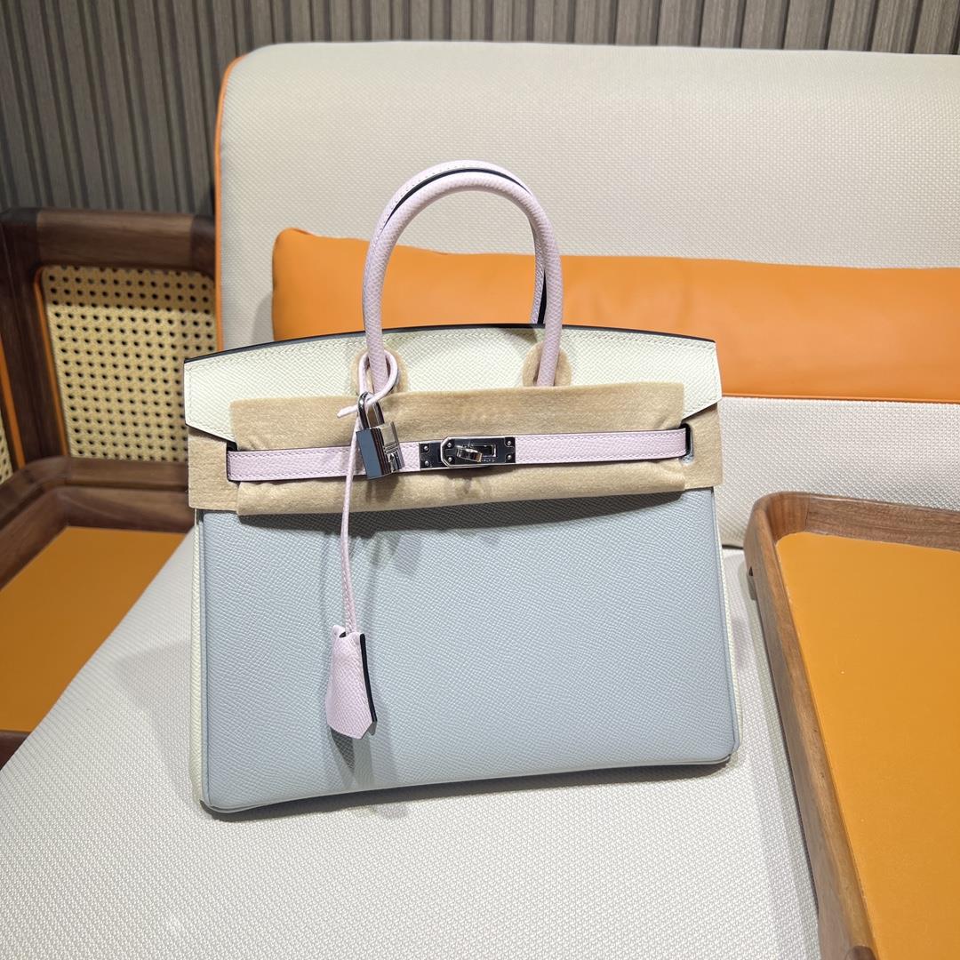 Birkin 25 Platinum Epsom i2nata Cream White 09 Mauve Pale Fantasy Purple Blue Glacier 8U Glacier Blu