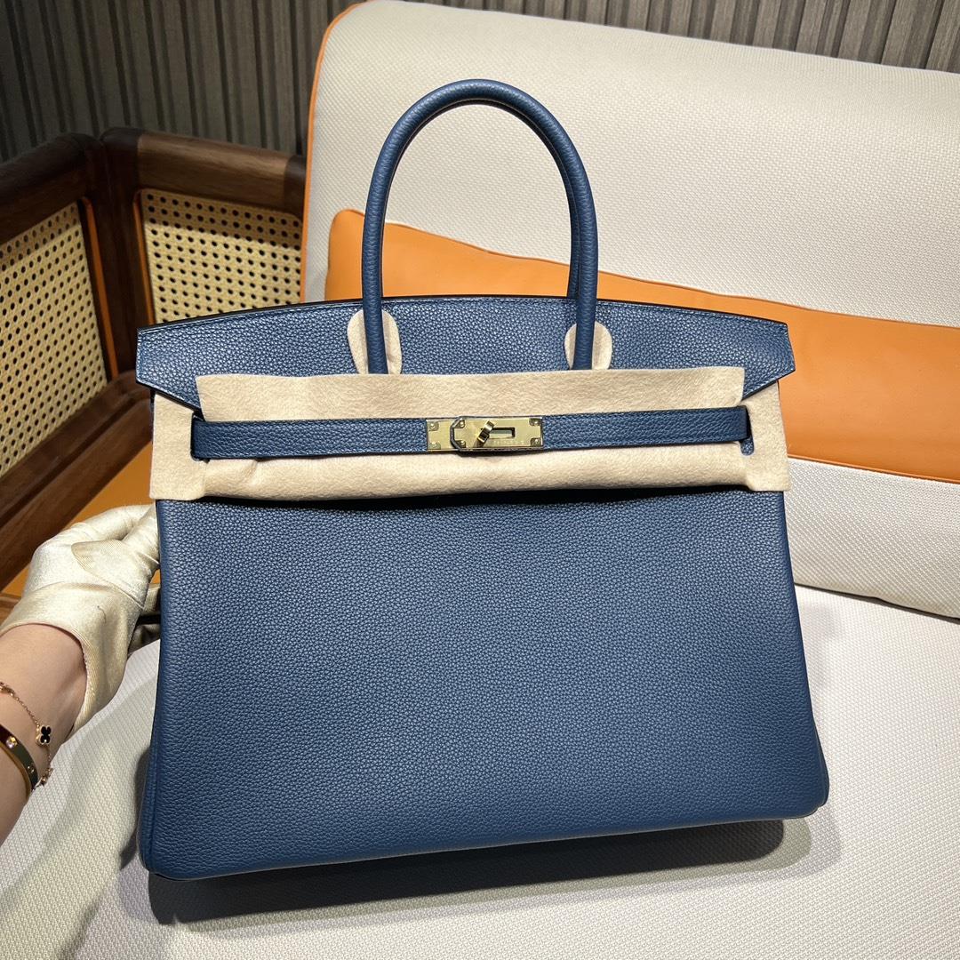 Birkin 35 Platinum Togo 7P Prussian Blue De Presse Inner Seam Gold Buckle Purchase Level Top Origina