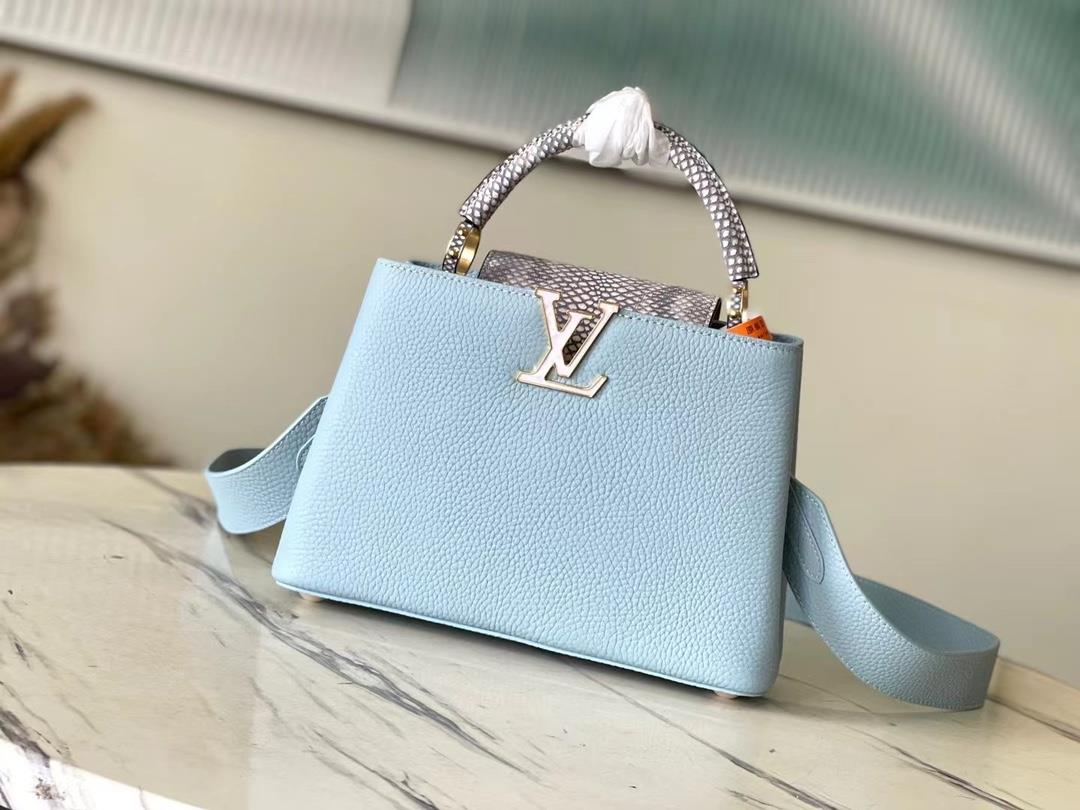 The toplevel original M21166 blue snake skin Fritillaria small size Capuchines BB handbag is made o