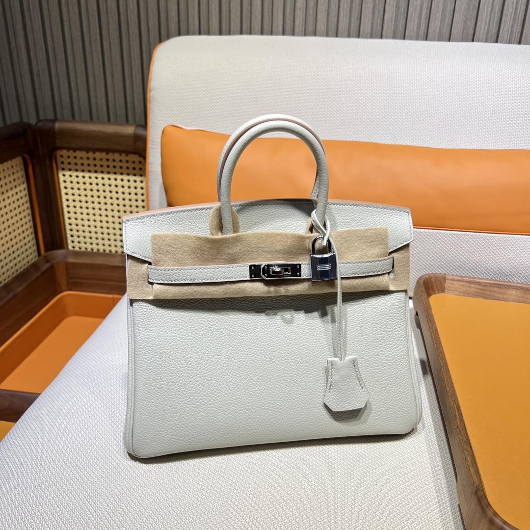 Birkin 25 Platinum Togo 8L Glacier White Beton Inner Seam Silver Buckle Purchase Level Top Ori