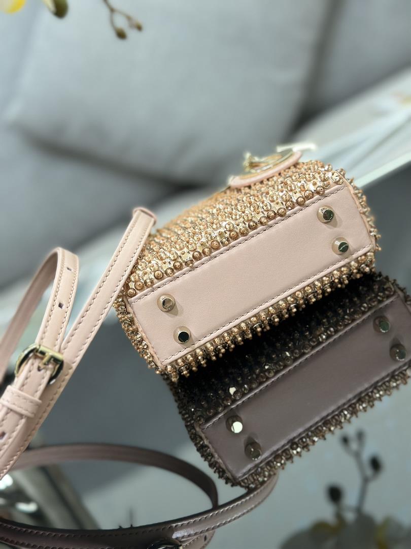 The minimalist aesthetic of the Lady Dior collection featuring embroidered honey beads an