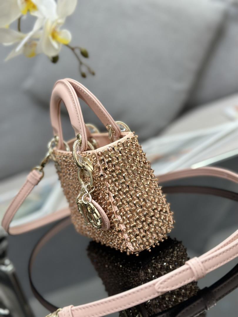 The minimalist aesthetic of the Lady Dior collection featuring embroidered honey beads an