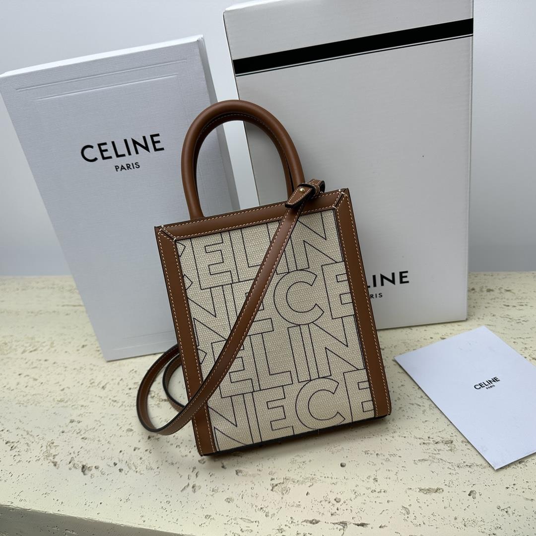 celine Sailings new CABAS TRIOMPHE letter logo is printed all over fabric with MiNi size verti