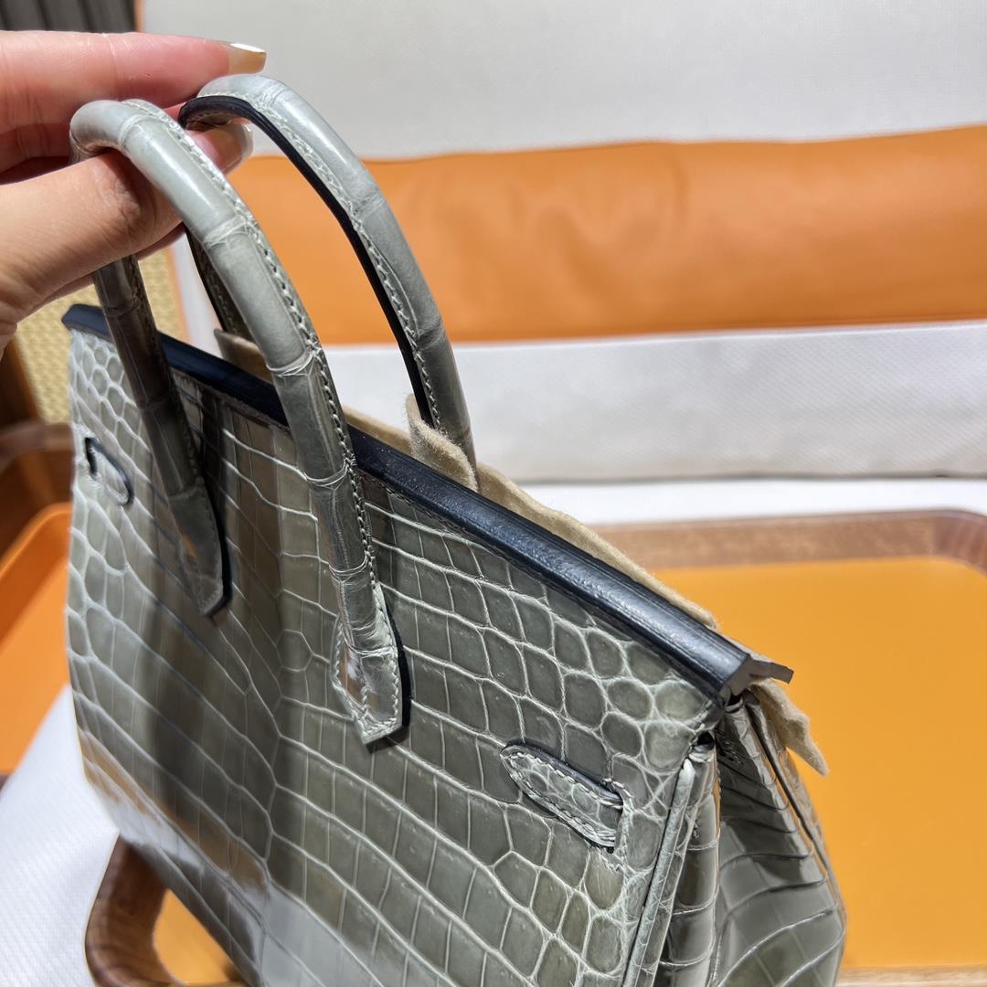 Birkin 25cm Nile crocodile Platinum 25cm 81 Turtledove Grey Grid Tourterelle Gold Buckle combi