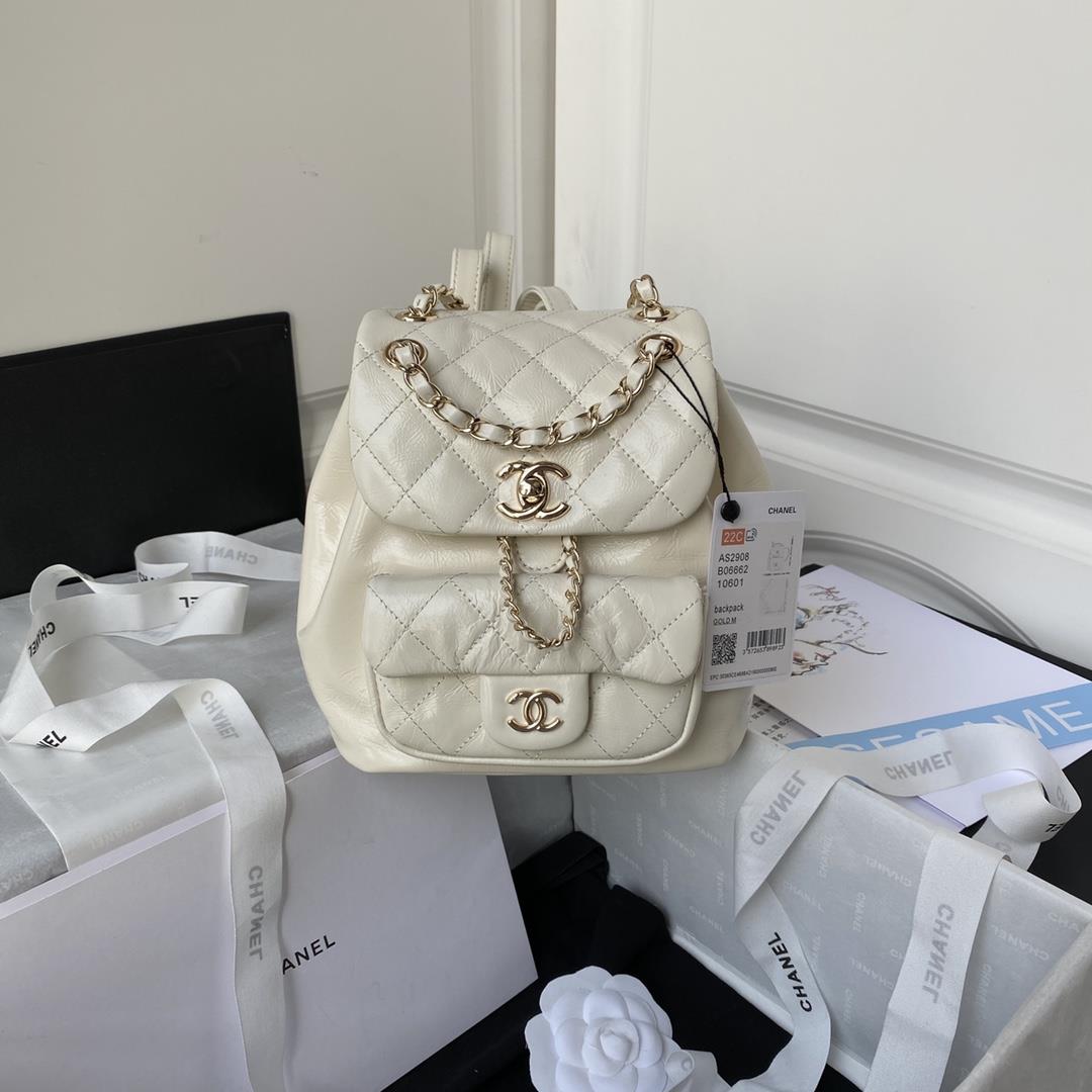 Chanel22 Early Spring New DUMA Backpack Model AS2908 Oil Wax Cowhide Versatile Small Bag for All Sea
