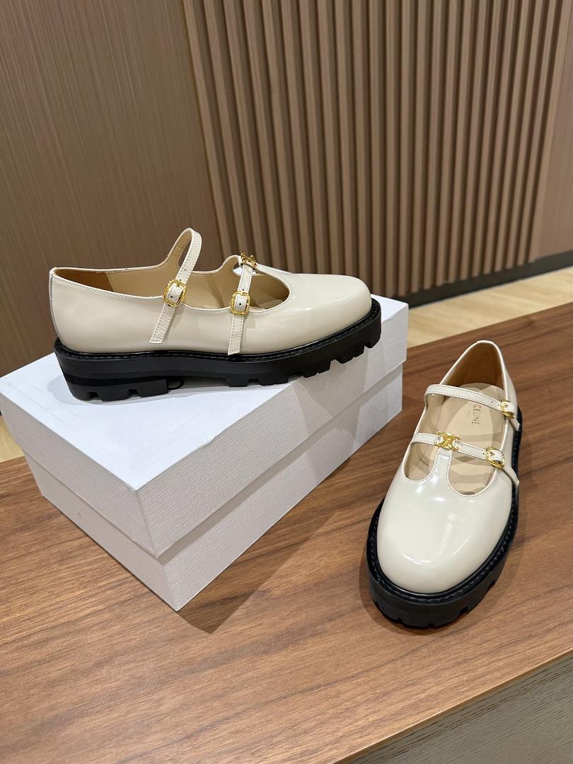 Celine new Mary Jane Slipon shoe open bead cowhide sheep lining combination sole size353637383