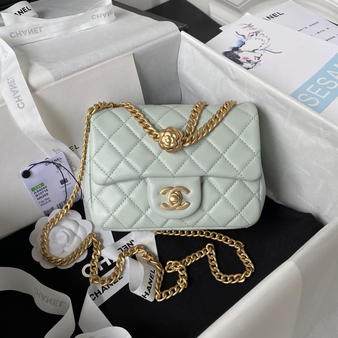 Light Blue Chanel Camellia Adjustment Buckle Series Small AS4040 The annual flagship design of the S