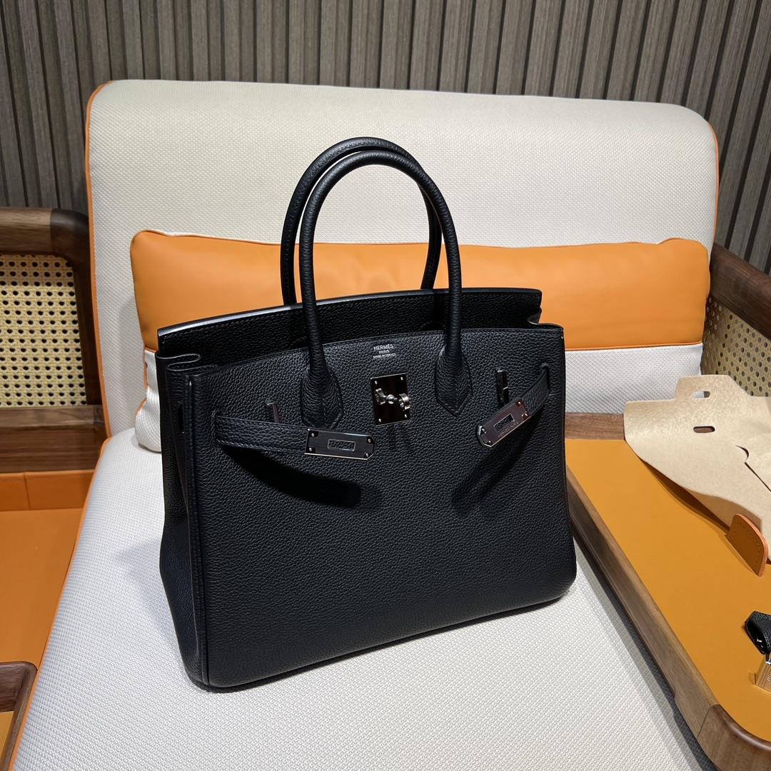 Birkin 30 Platinum togo 89 BlackNoir Black Inner Seam Silver Button Purchase Level Top Origina