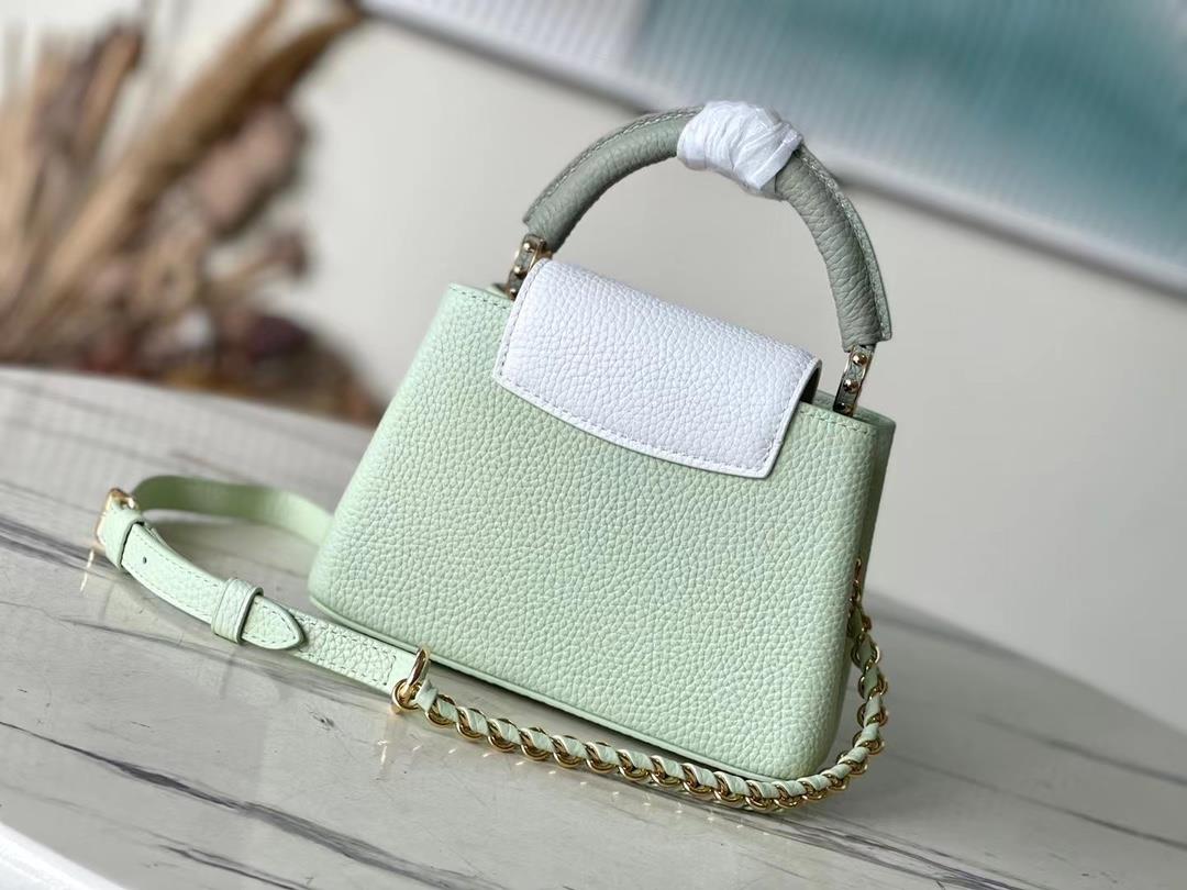 Top grade original M22916 M48865 apple green with white chainThis Capuchines mini handbag