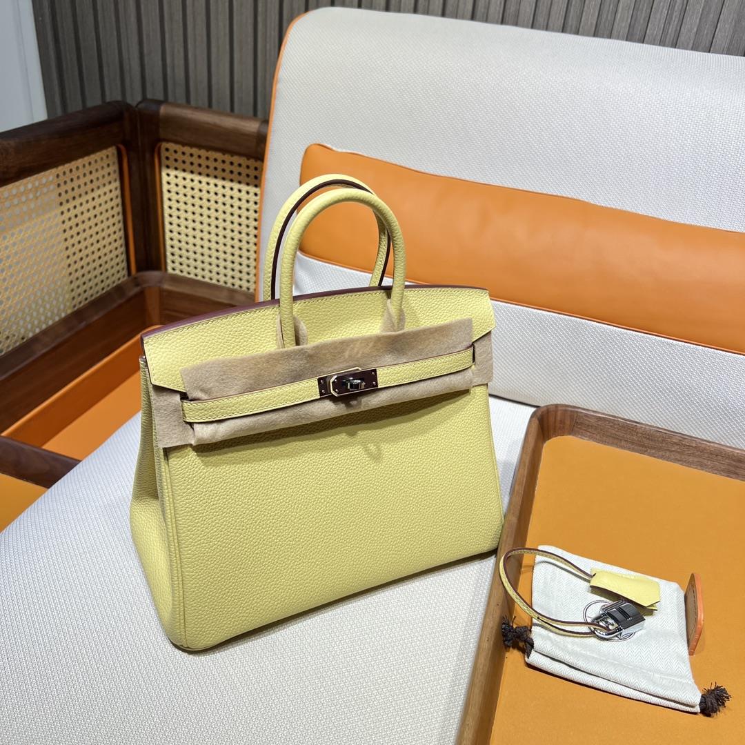 Birkin 25 Platinum togo 1z Chicken Yellow Jaune Poussin Inner Seam Silver Button Purchase Leve