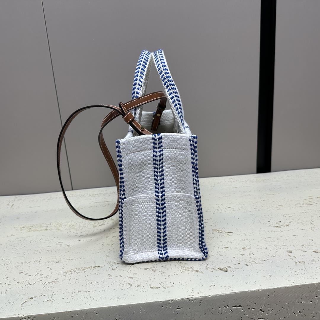 celines new CABAS THAIS printed fabric handbag with linen and blue stripes This model cannot a