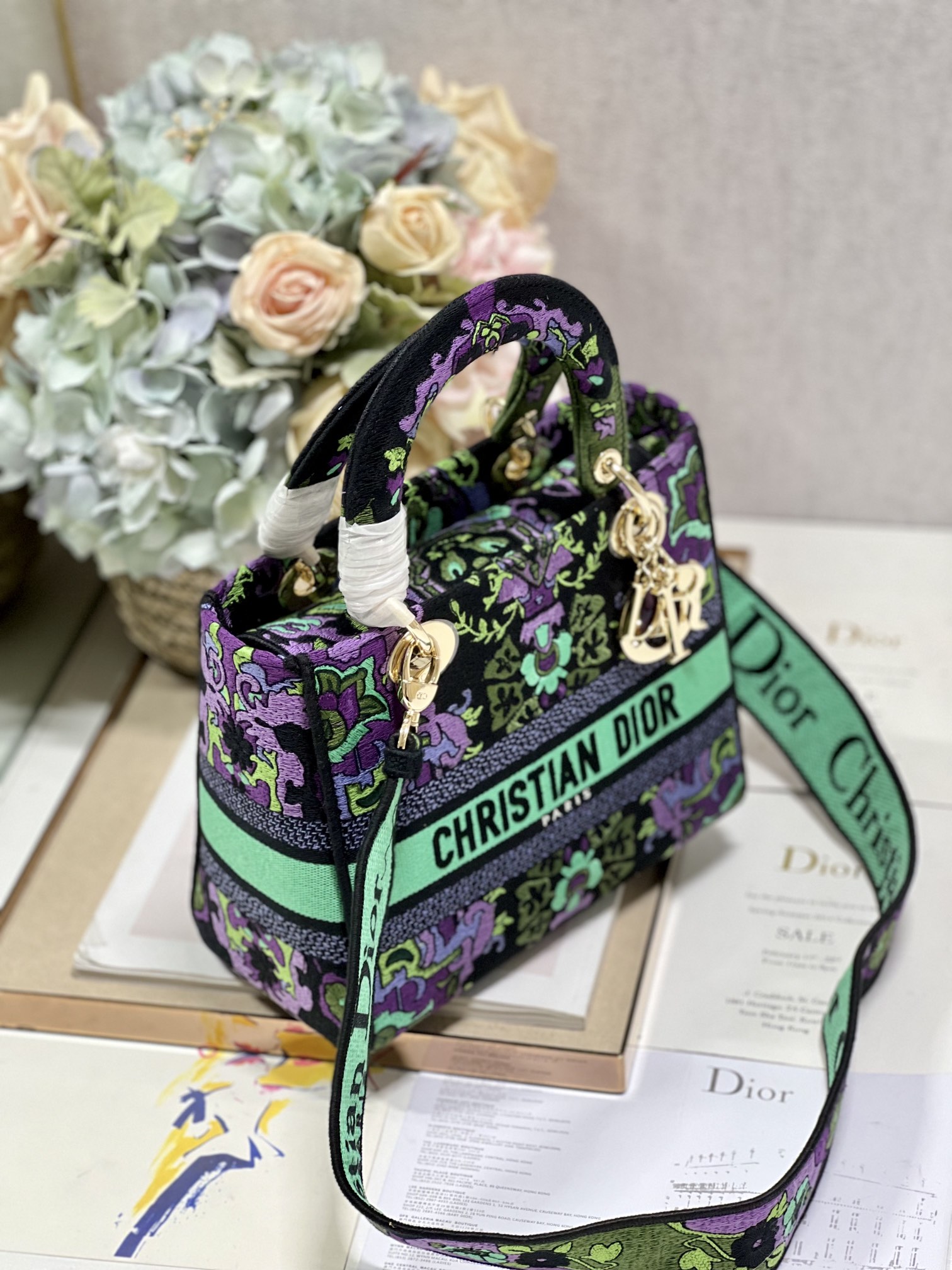 Manhua Purple Five Grid Embroidered Princess L Embroidered Princess Bag Cs D Logo is fashionab