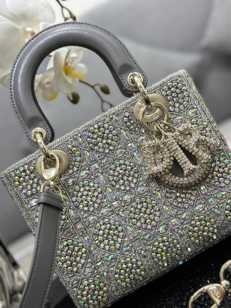 Lady Dior Limited Edition with four embroidered rhinestone gray accents and imported sheepskin