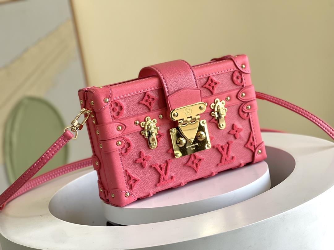 The toplevel original M20745 embroidered pink Petite Malle handbag is made of cow leather and 