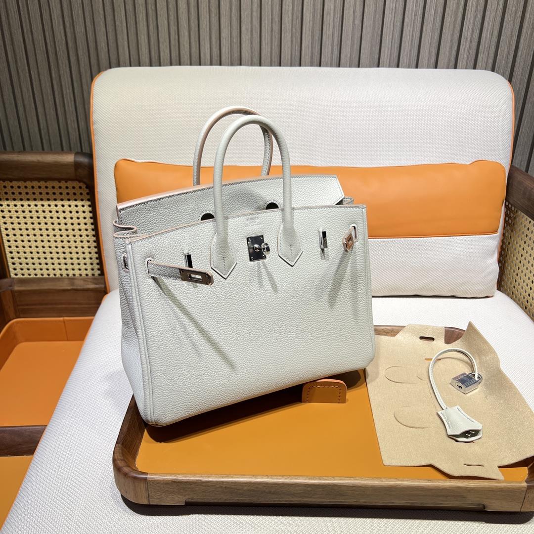 Birkin 25 Platinum Togo 8L Glacier White Beton Inner Seam Silver Buckle Purchase Level Top Ori