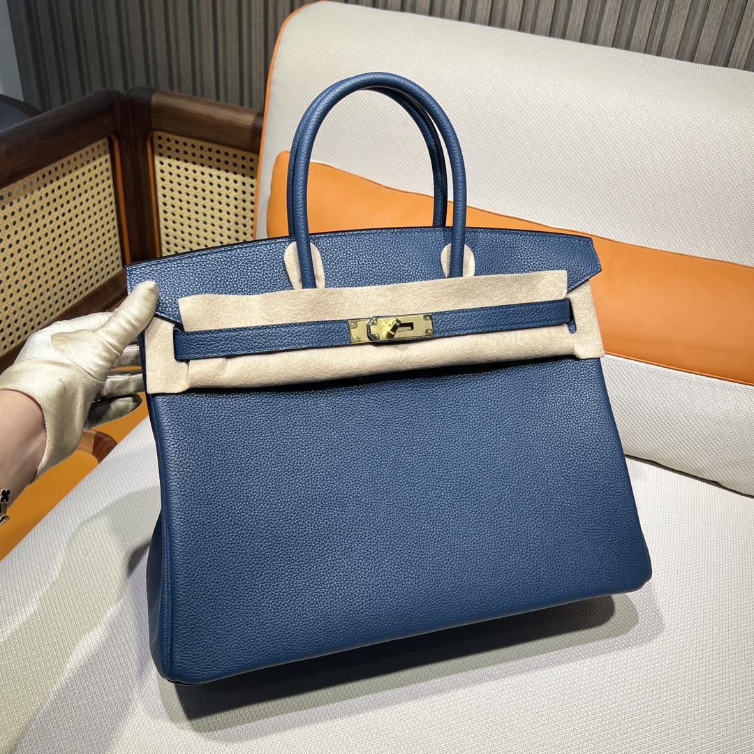 Birkin 35 Platinum Togo 7P Prussian Blue De Presse Inner Seam Gold Buckle Purchase Level T