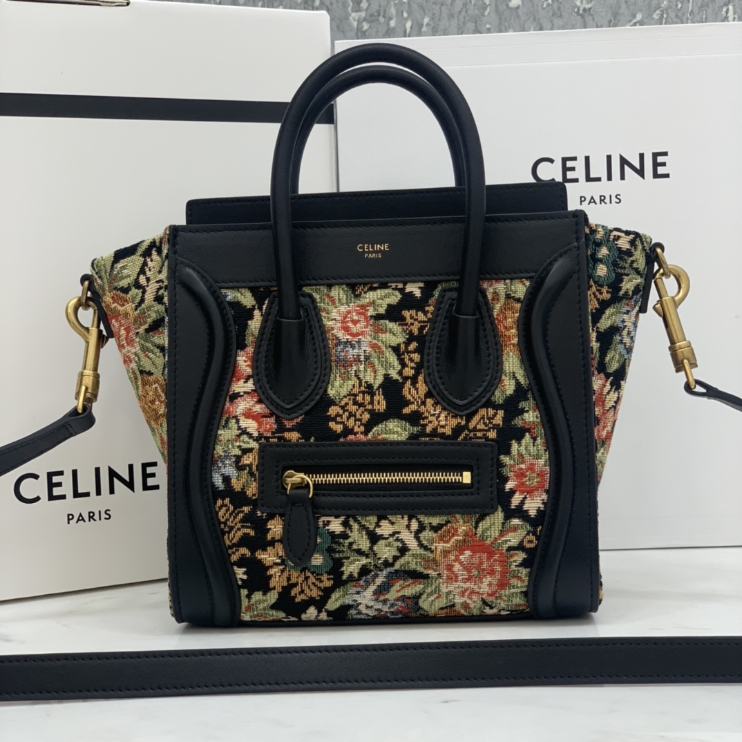 CELINE classic smiley bag floral jacquard fabric  overseas original single parallel cargo  small 20C