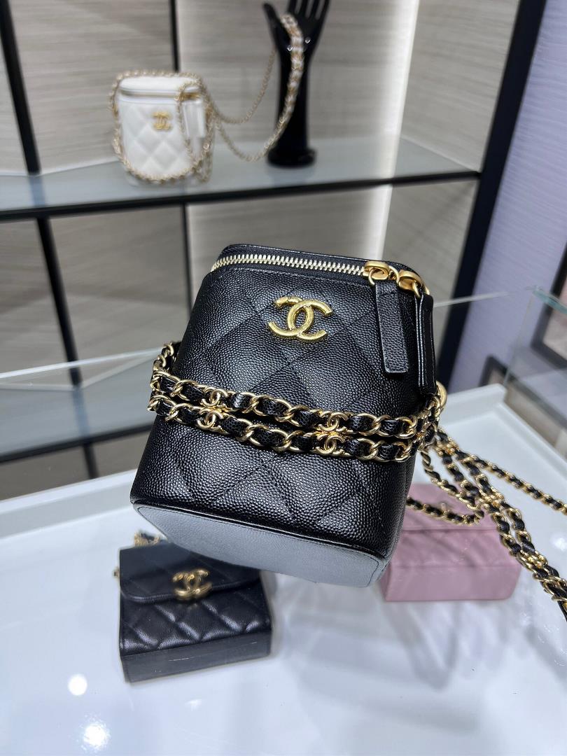 chanel 22K New Double Chain Box Pack Caviar Full leather interior with builtin mirror for