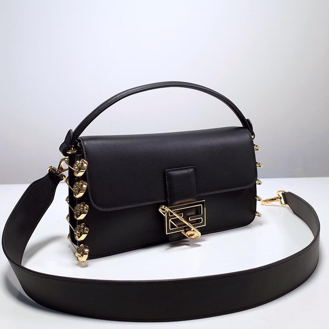 The iconic square Baguette handbag from the Versace by Fendi series Black smoothMaterial decor