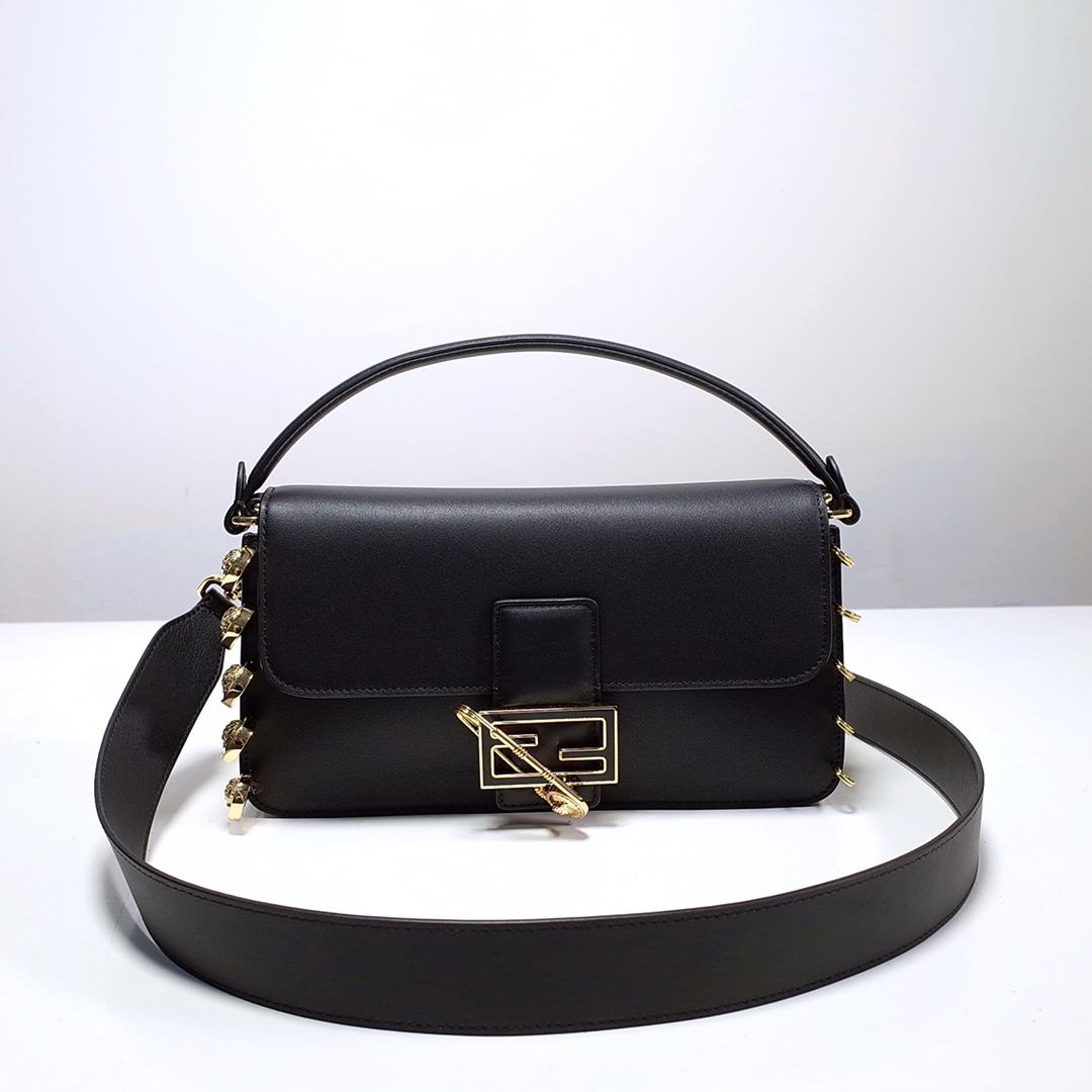 The iconic square Baguette handbag from the Versace by Fendi series Black smoothMaterial decorated w