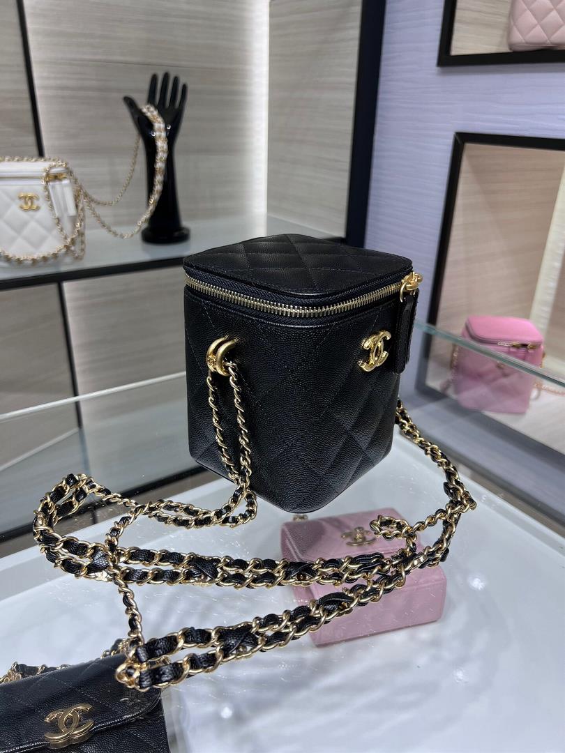 chanel 22K New Double Chain Box Pack Caviar Full leather interior with builtin mirror for