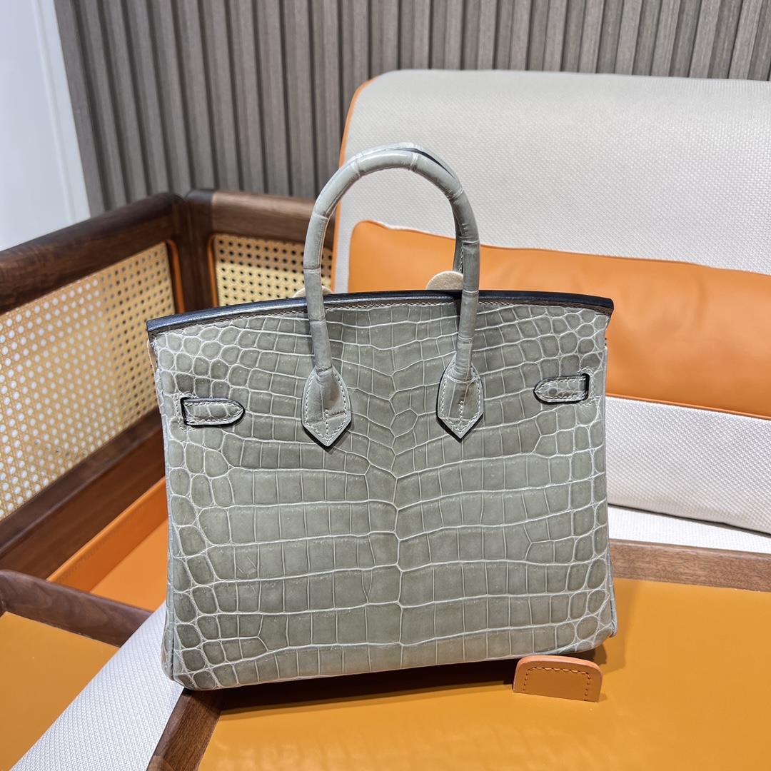 Birkin 25cm Nile crocodile Platinum 25cm 81 Turtledove Grey Grid Tourterelle Gold Buckle combi