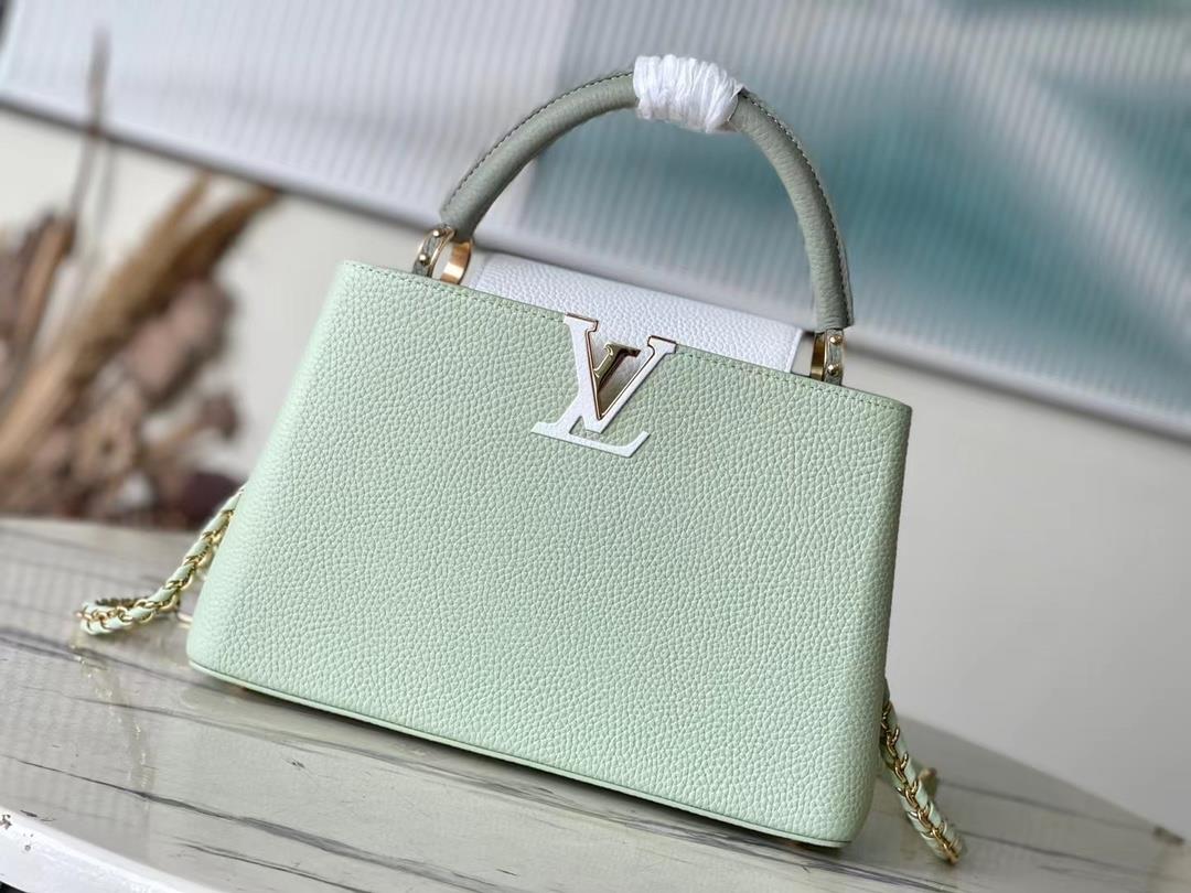 Top grade original M22916 M48865 apple green with white chain This CAPUCINES medium size handbag is