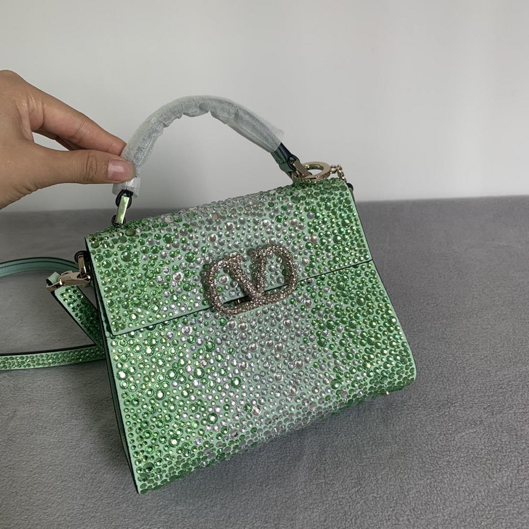 Gradual avocadoValentino Garavani VSLING Mini Handbag fully covered with imitation crysta