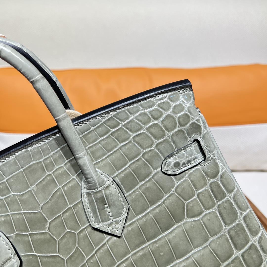 Birkin 25cm Nile crocodile Platinum 25cm 81 Turtledove Grey Grid Tourterelle Gold Buckle combi