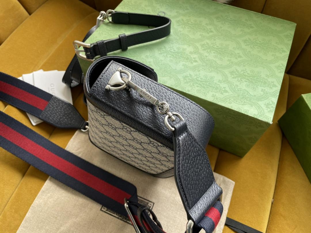 The original leather Gucci 658574 blue beige white combination horseback buckle 1955 series mi