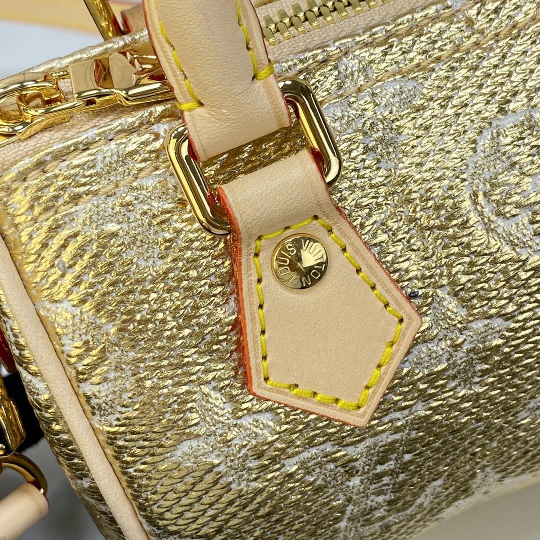 M82242 Gold Nano Speedy Handbag This Nano Speedy handbag incorporates the Monogram series