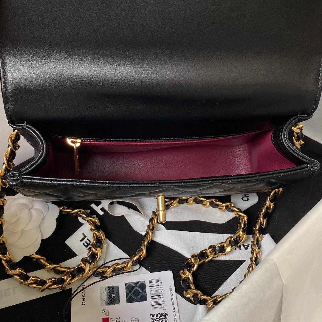 Chanel23B new black gold handle AS4307 leather chain and diamond checkered mandarin duck b