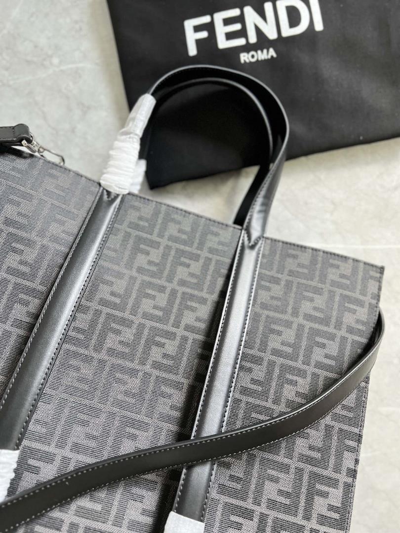 Fendi large capacity tote bag made of recycled jacquard fabric decorated with gray and black F