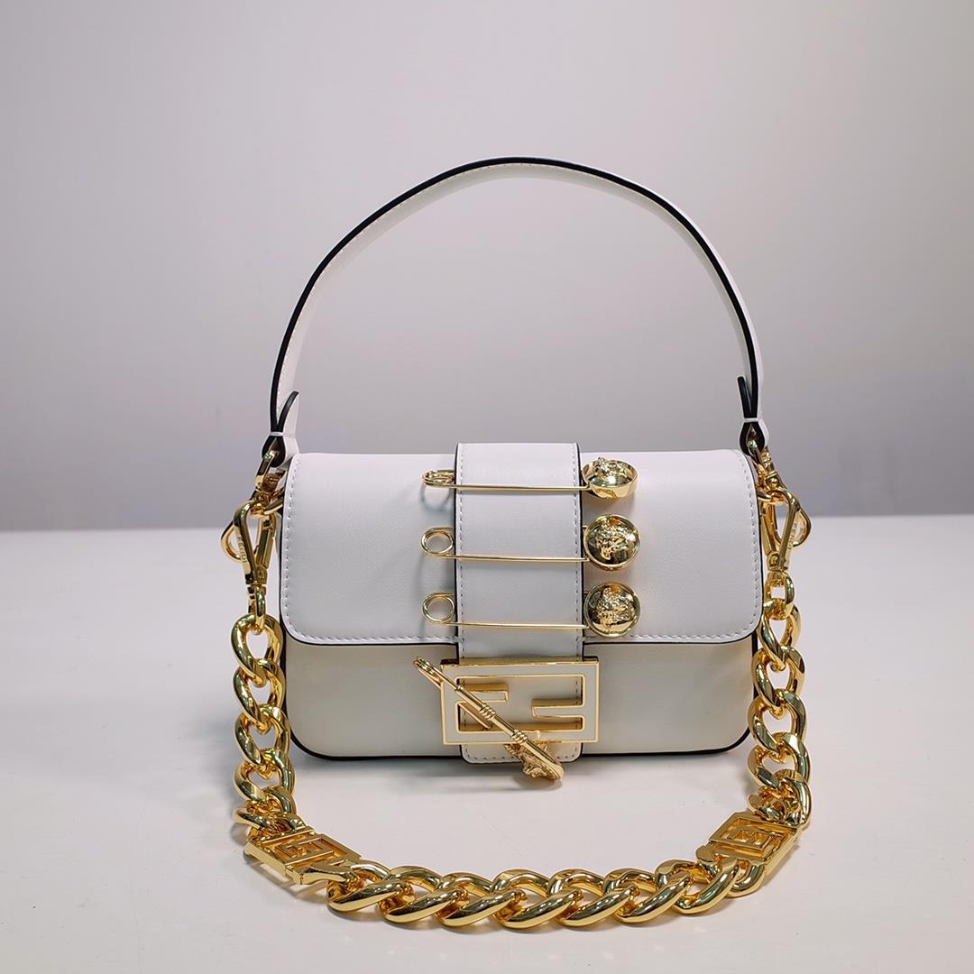 The iconic square Baguette mini handbag from the chain Versace by Fendi series White smoothMade of l