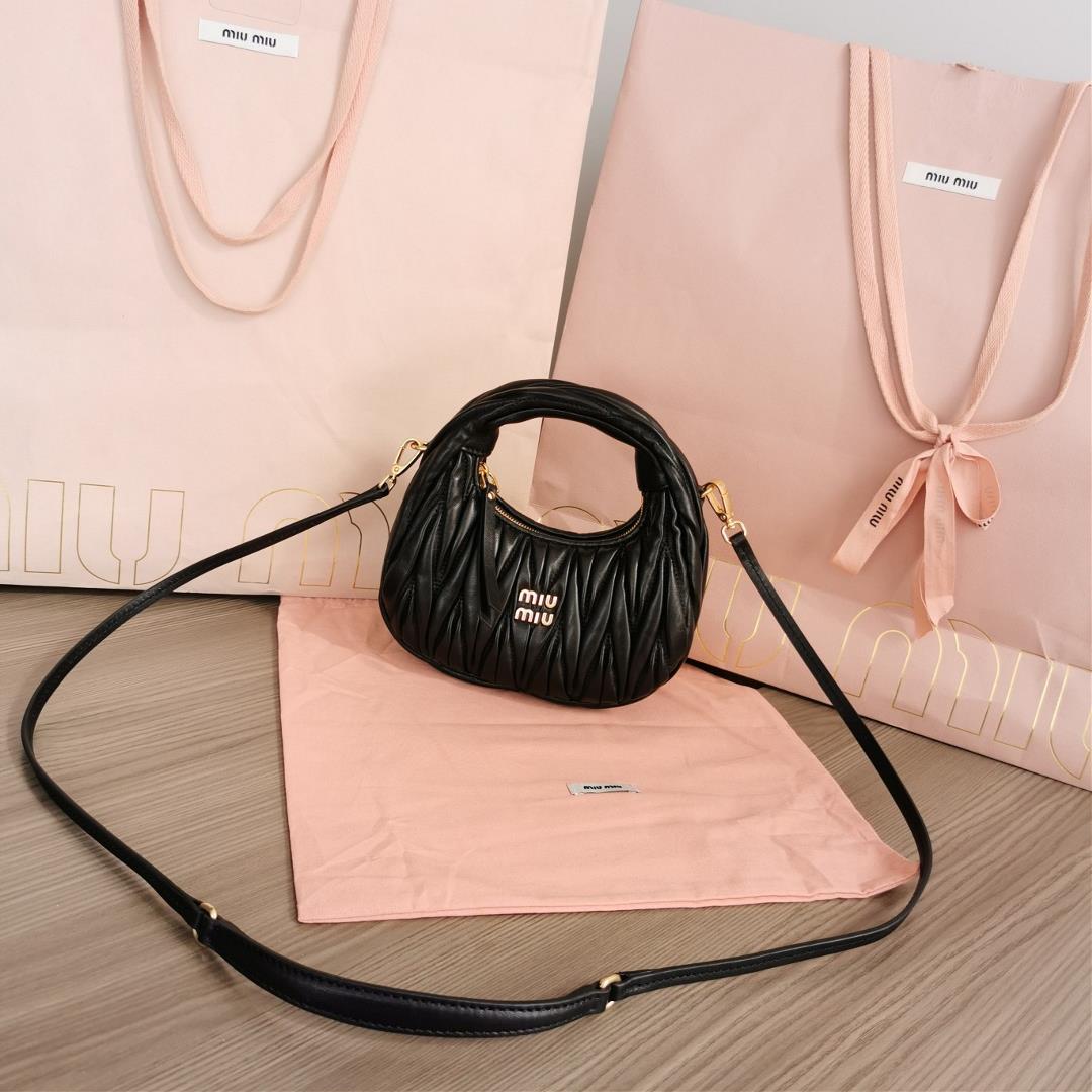 Small size The M familys new mini MiuWander handbag features imported lamb skin classic brand signat