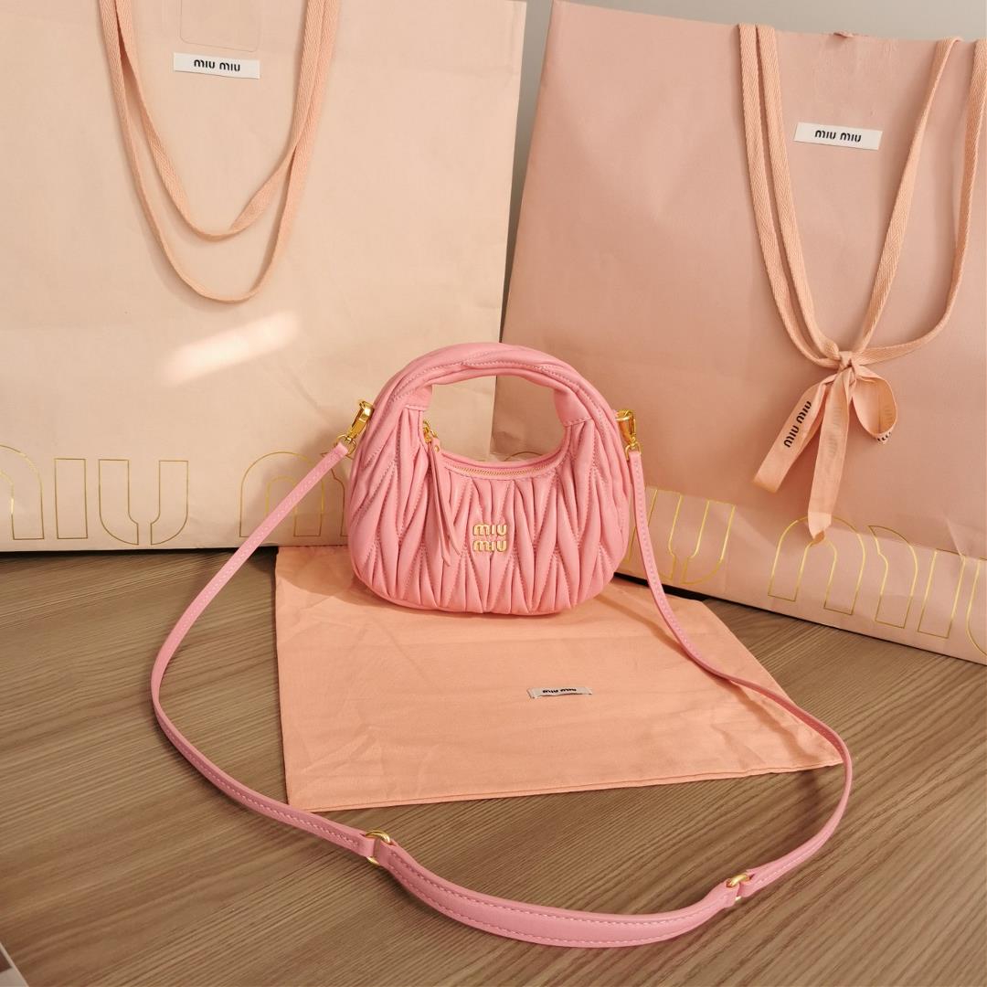 Small size The M familys new mini MiuWander handbag features imported lamb skin classic brand signat