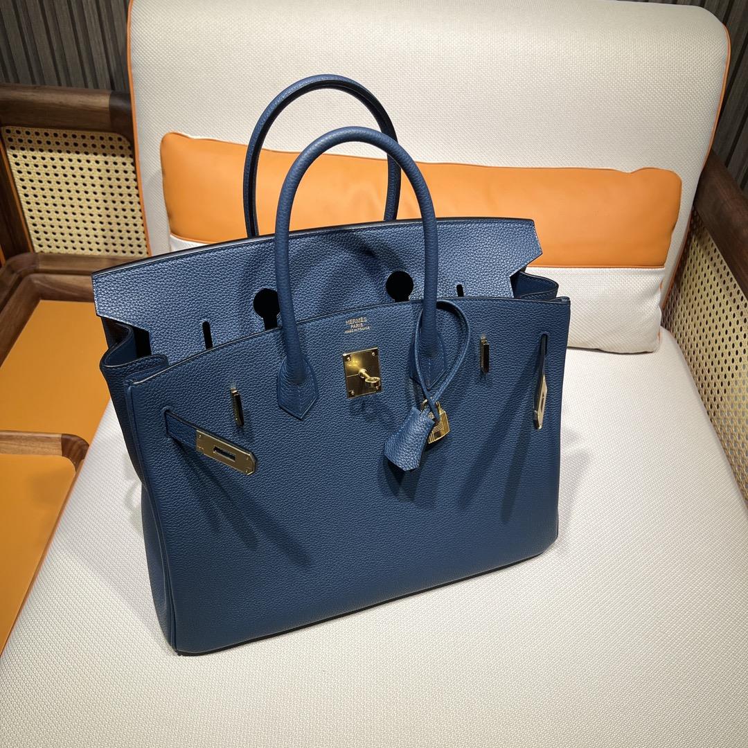 Birkin 35 Platinum Togo 7P Prussian Blue De Presse Inner Seam Gold Buckle Purchase Level T