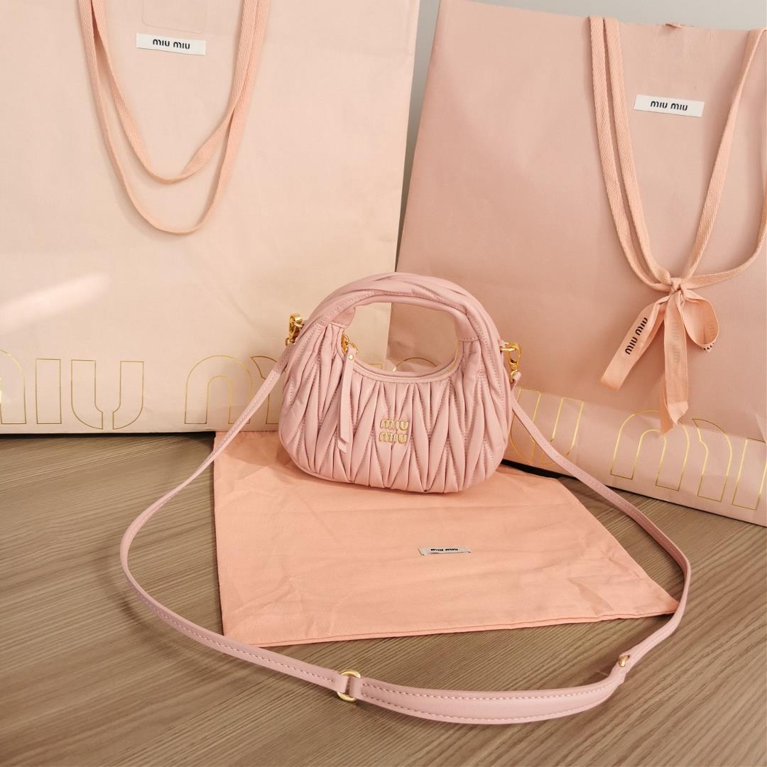 Small size The M familys new mini MiuWander handbag features imported lamb skin classic brand signat