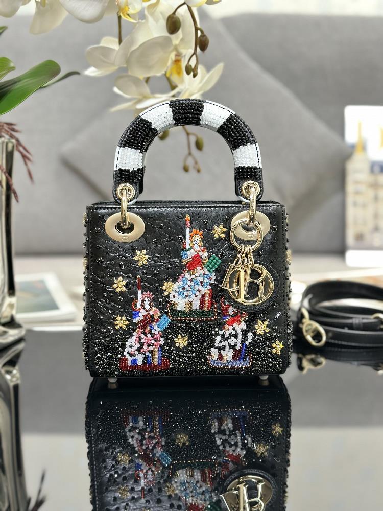 Lady Diors three panel embroidered goddess limited edition beads are handmade with full leather on both the inside and outside The exquisite bead st