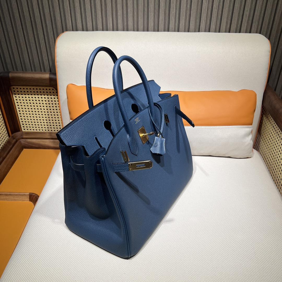 Birkin 35 Platinum Togo 7P Prussian Blue De Presse Inner Seam Gold Buckle Purchase Level T