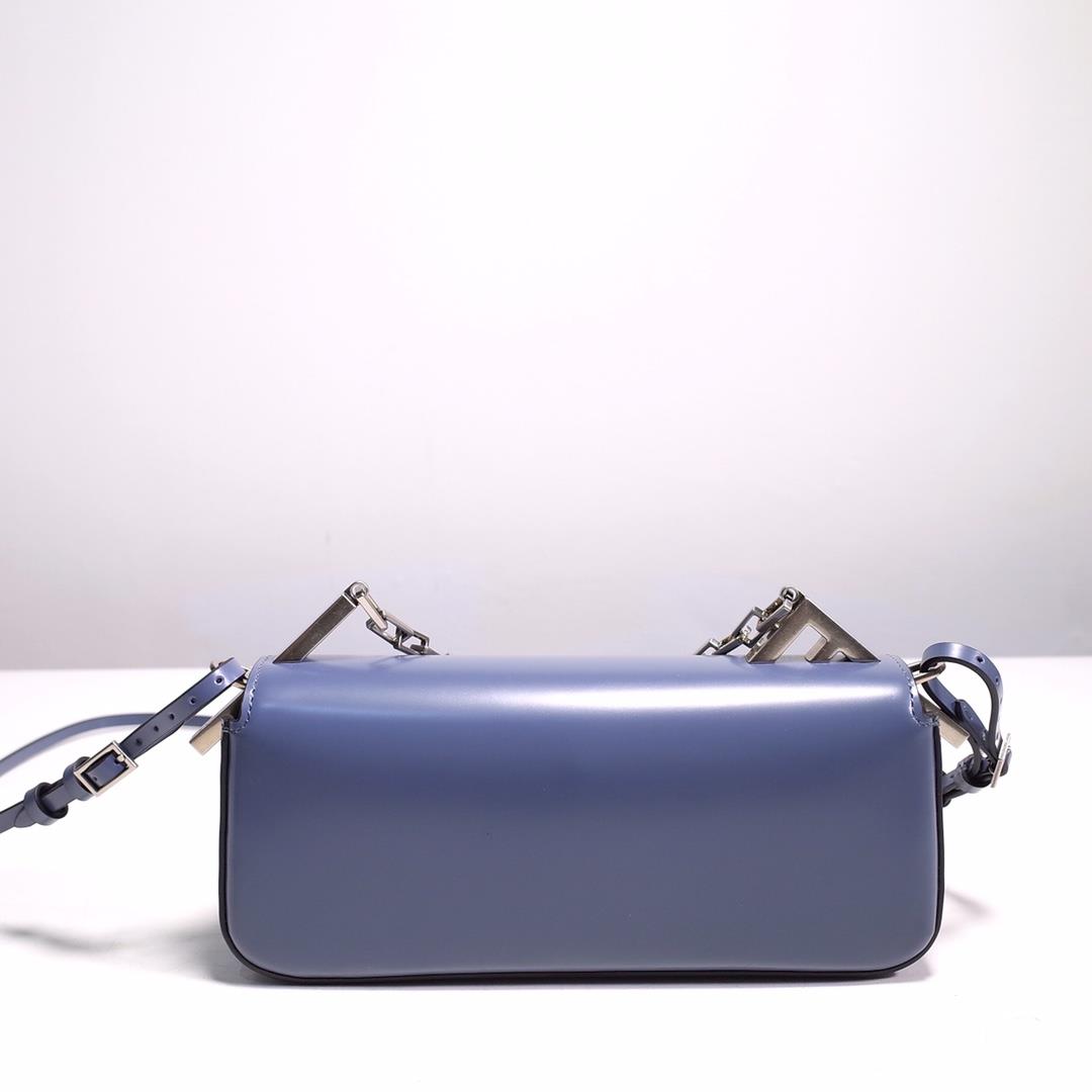 The FENDI handheld bag is made of blue brushed leather material decorated with large F metal a