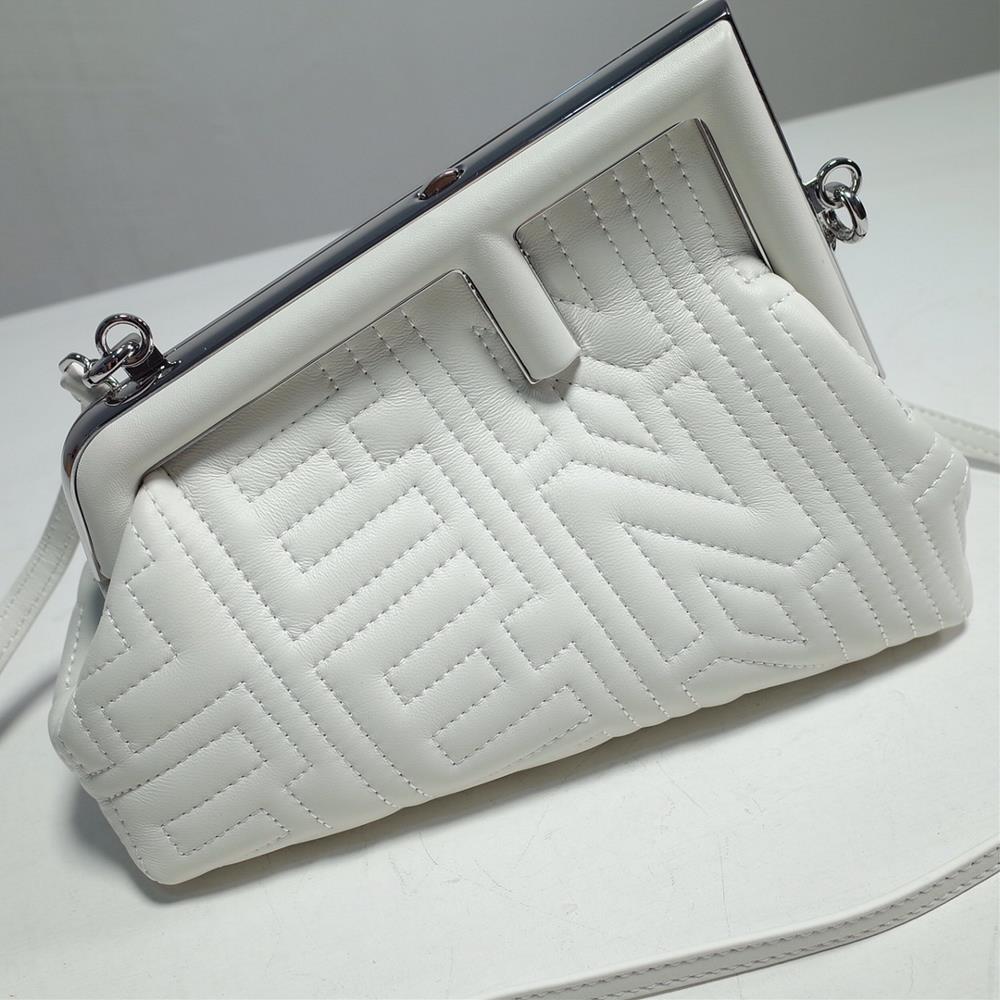 fendi First small handbag features a unique and stylish slanted logo for the new launch w