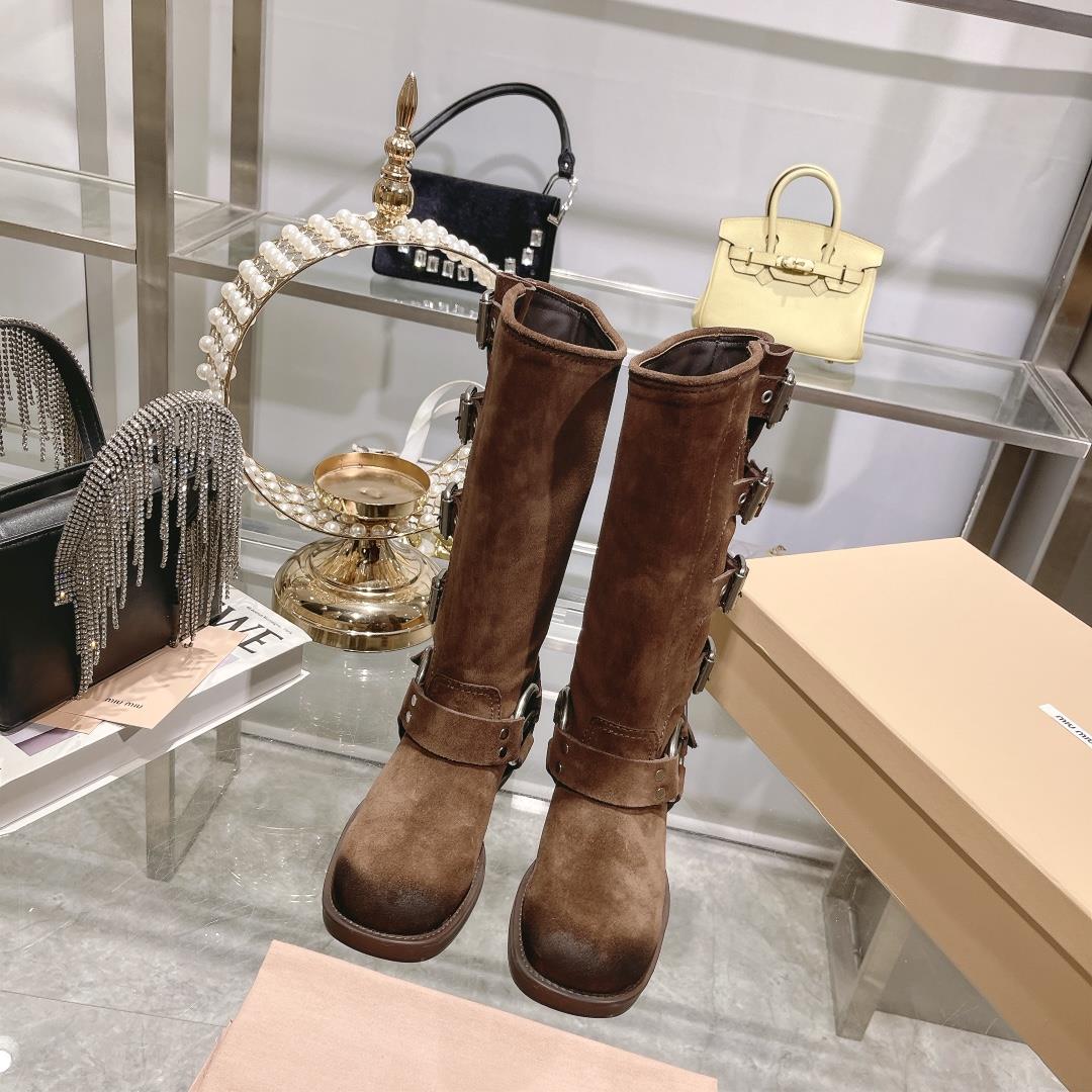 Factory  miumiu  Autumn and Winter New Limited Edition High Barrel Boots Miu Series Global Limited E