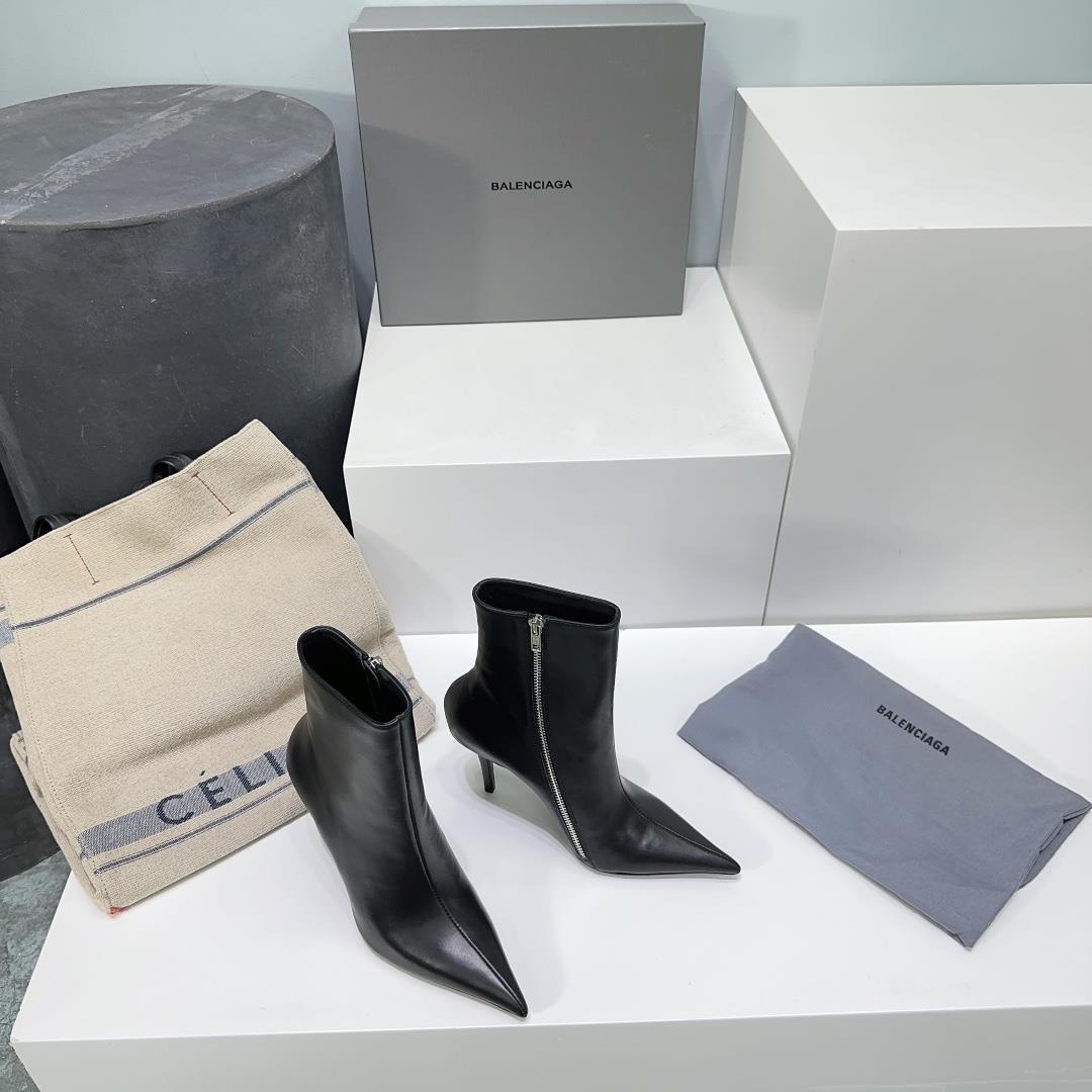 High quality factory produced short boots Balenciaga 2023 autumnwinter pointed zippered long bootsI
