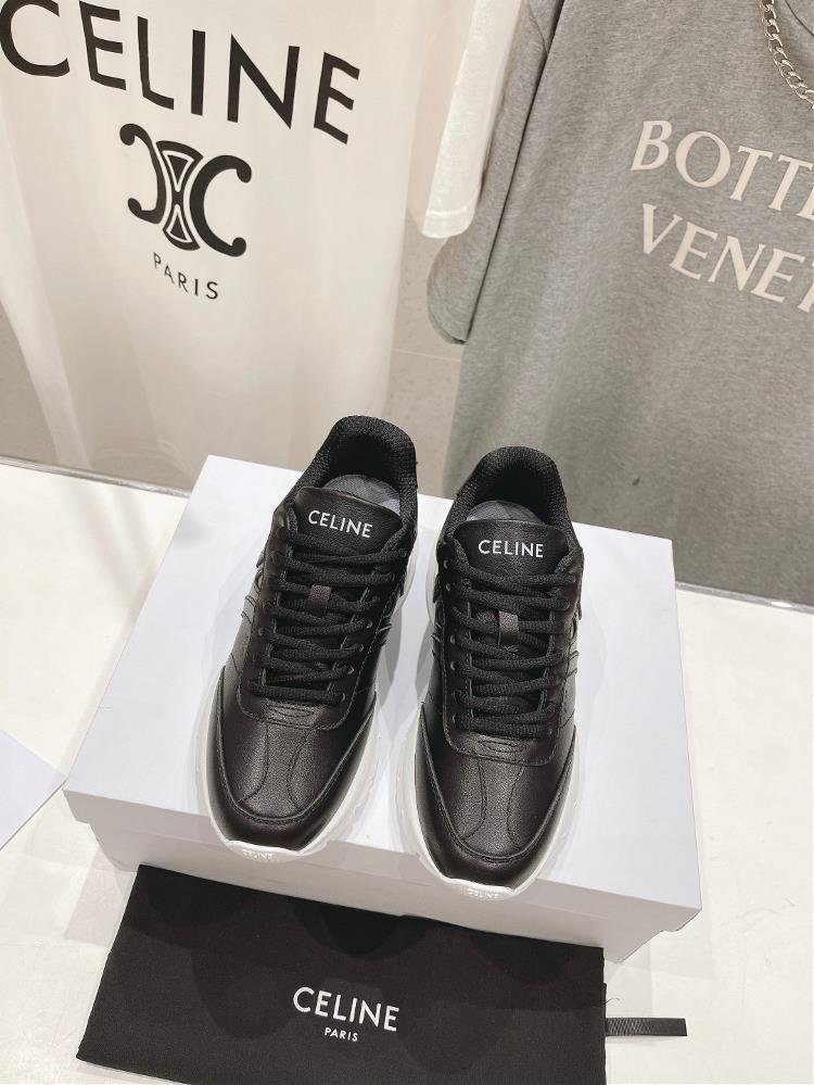 High version factory couple version Celine 2024ss New Logo Lace up Couple Casual Sports Shoes Little White ShoesSimple and comfortable clean and neat